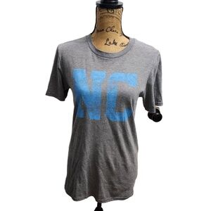 ANVIL TShirt Women's Size Small Gray Crew Neck Short Sleeves Blue NC‎ Graphic